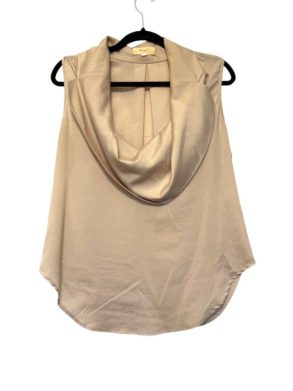 Lost April Cowl Neck Sleeveless Blouse Taupe Gold Shimmer Lightweight Sheer Poly